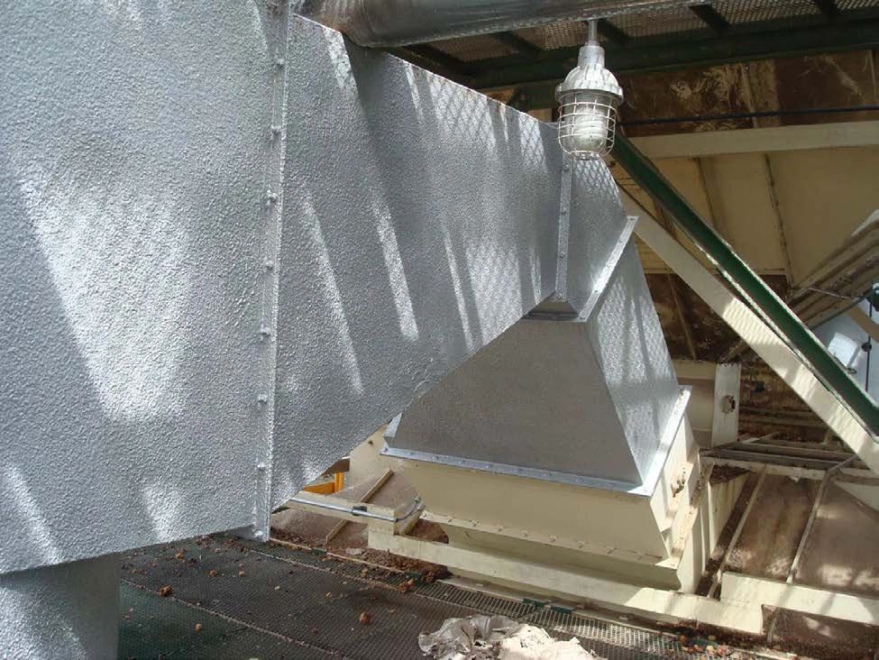 Rust Grip coating with HSC overcoat protecting cement plant ductwork from harsh environmental corrosion